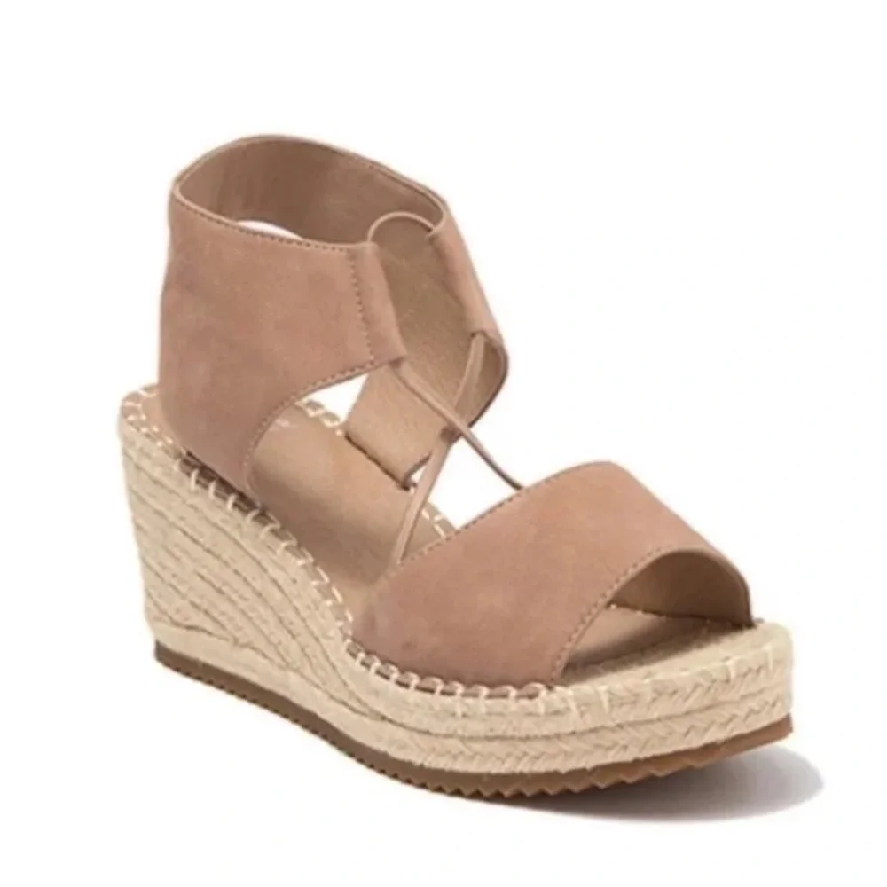 Eileen Fisher Agnes Leather Espadrille Wedge Sandals size 7
